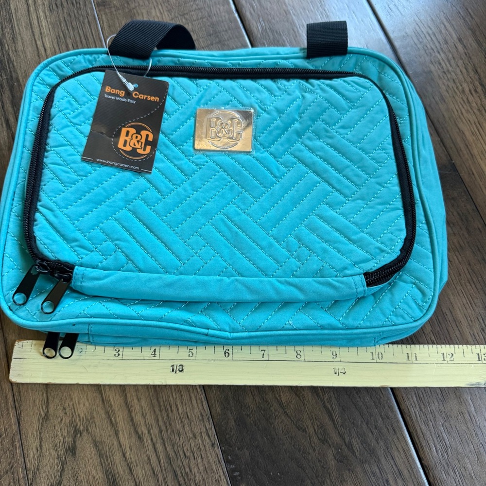 Bang Carsen Hanging Toiletry Bag Teal Quilted Travel Makeup Organizer New NWT